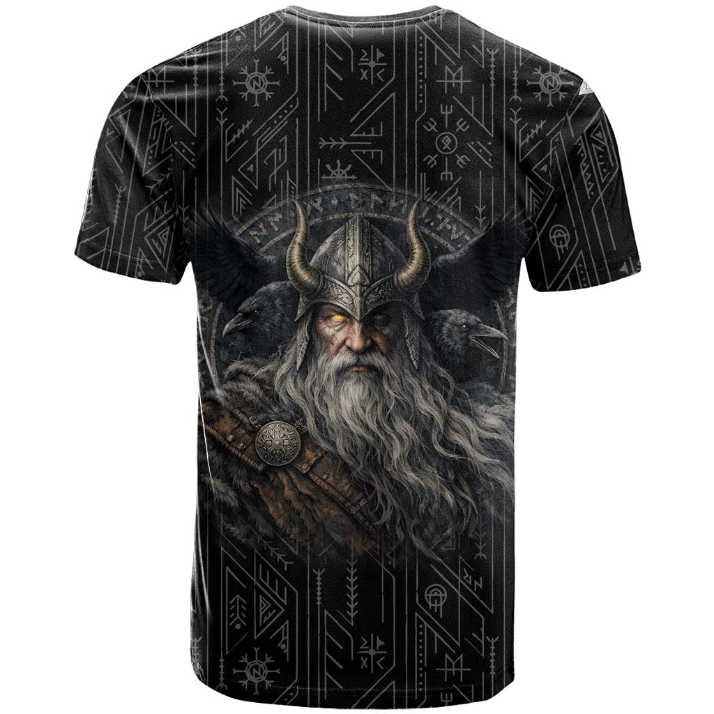 Vikings Odin T-Shirt with Viking Runes and Ravens Norse Mythology Graphic Tee