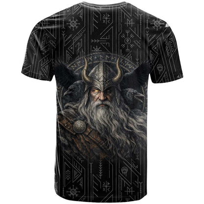 Vikings Odin T-Shirt with Viking Runes and Ravens Norse Mythology Graphic Tee