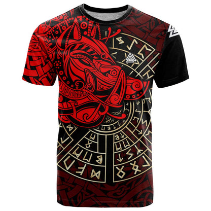 Yggdrasil T-Shirt with Red Norse Dragon and Runes Viking Heritage Tribute Graphic Tee