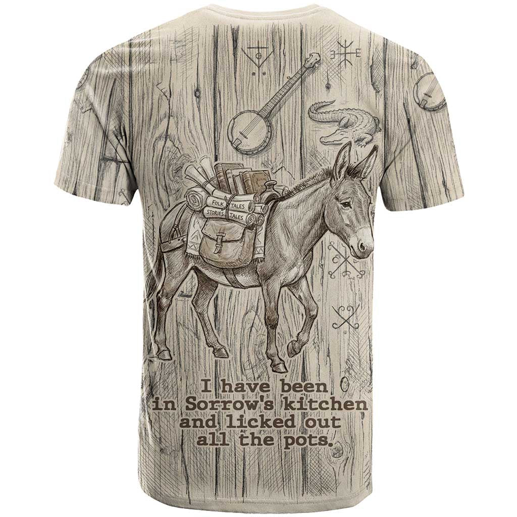 Zora Neale Hurston T-Shirt Rustic Wood Engraved Style Illustration Joyful Portrait with Book and Map Donkey Graphic Tee
