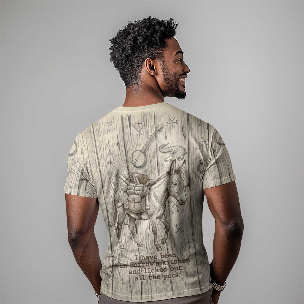 Zora Neale Hurston T-Shirt Rustic Wood Engraved Style Illustration Joyful Portrait with Book and Map Donkey Graphic Tee