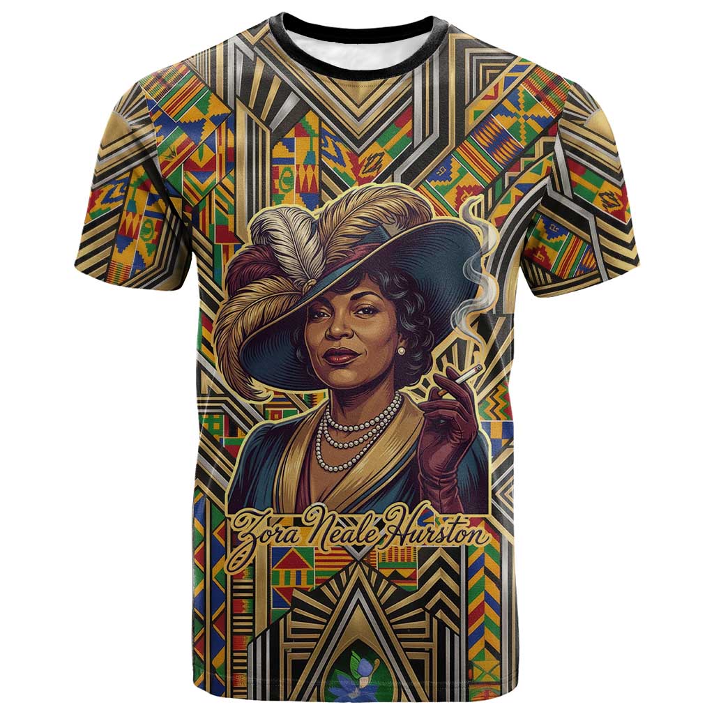 Zora Neale Hurston T-Shirt Bold Kente and Art Deco Pattern - I Am Not Tragically Colored Graphic Tee