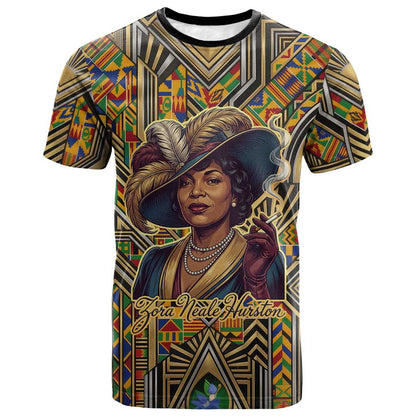 Zora Neale Hurston T-Shirt Bold Kente and Art Deco Pattern - I Am Not Tragically Colored Graphic Tee