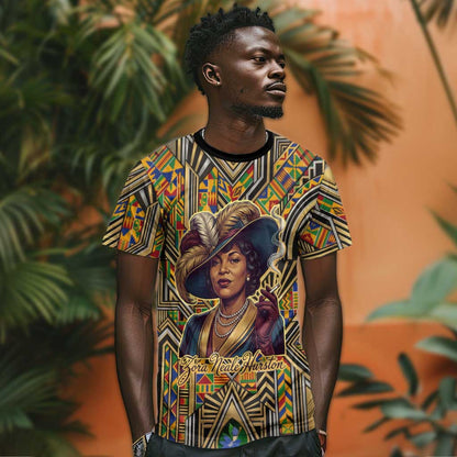 Zora Neale Hurston T-Shirt Bold Kente and Art Deco Pattern - I Am Not Tragically Colored Graphic Tee