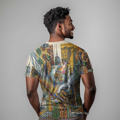 Léopold Sédar Senghor T-Shirt President Poete Portrait Futuristic African Robotic Handshake Earth and Flowers Unity Graphic Tee