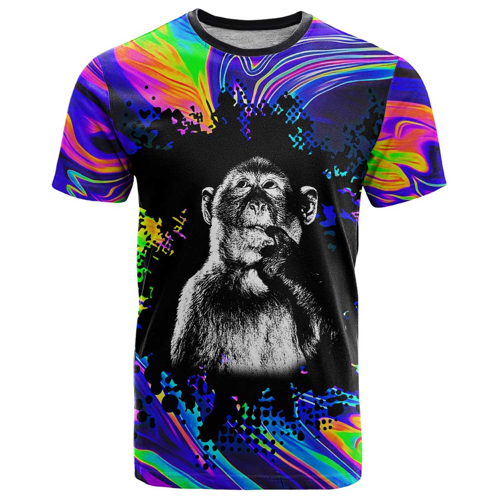 Funny Psychedelic Monkey Thinker T-Shirt Trippy Curiosity Vibes Graphic Tee