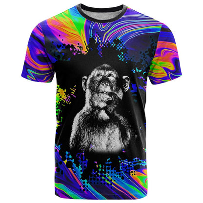 Funny Psychedelic Monkey Thinker T-Shirt Trippy Curiosity Vibes Graphic Tee