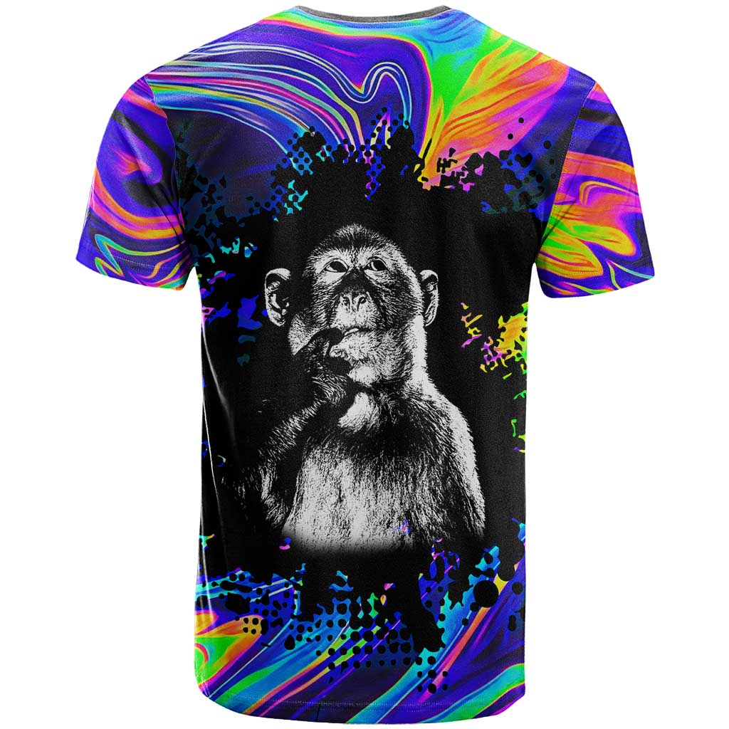 Funny Psychedelic Monkey Thinker T-Shirt Trippy Curiosity Vibes Graphic Tee