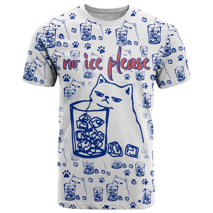 No Ice Please Cat T-Shirt Grumpy Cat with Drink Humor Graphic Tee
