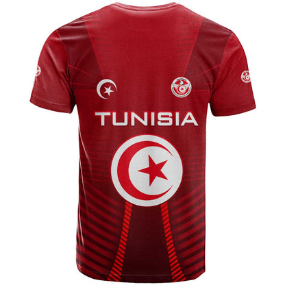 Tunisia National Flag T-Shirt with Crescent Star Emblem and Red Sport Design Graphic Tee