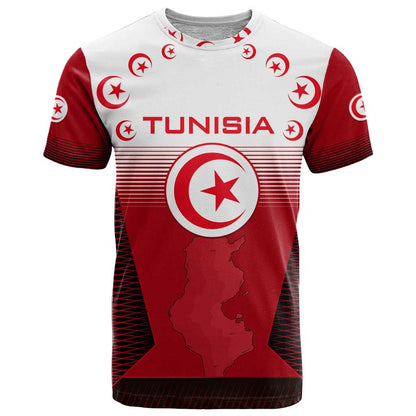 Tunisia Patriotic T-Shirt with National Crest, Crescent Star and Country Map Graphic Tee