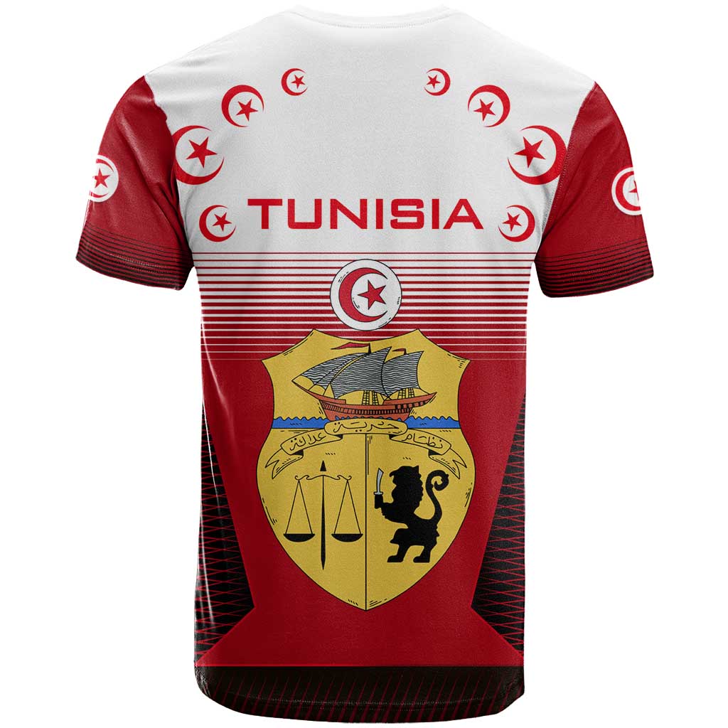 Tunisia Patriotic T-Shirt with National Crest, Crescent Star and Country Map Graphic Tee