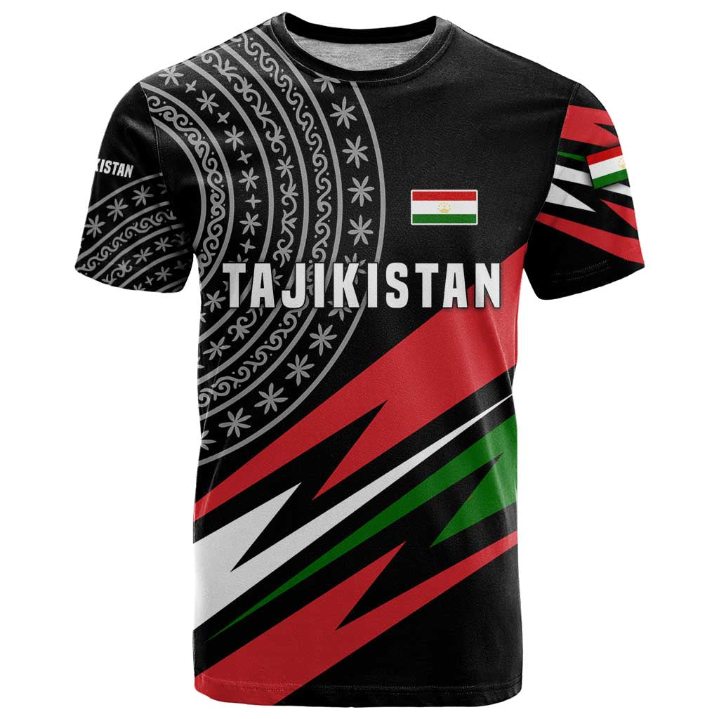 Tajikistan Marco Polo Sheep T-Shirt with Black Red Green Tribal Flag Pattern Graphic Tee