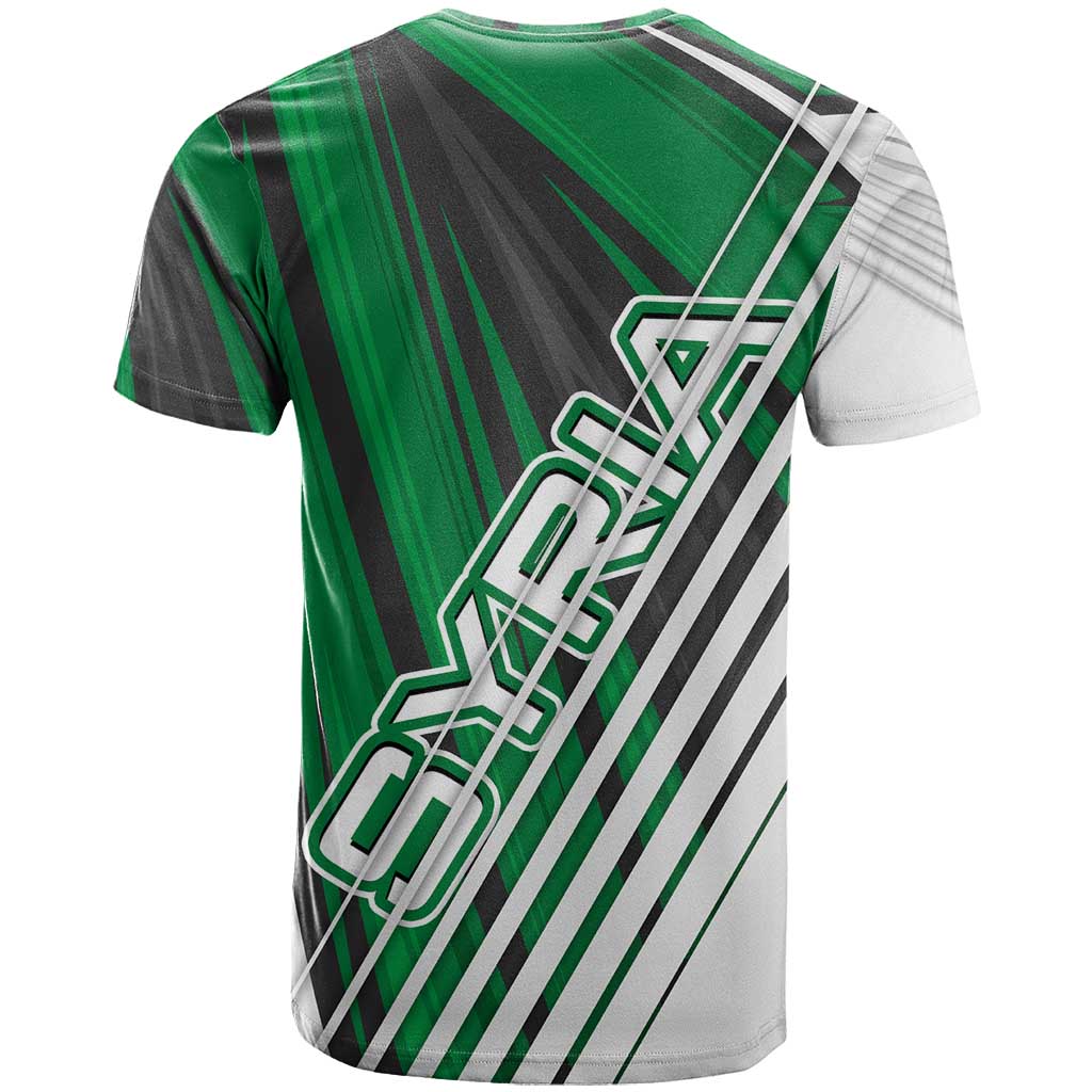 Modern Syria Flag T-Shirt with Green and Black Diagonal Stripe Design Graphic Tee