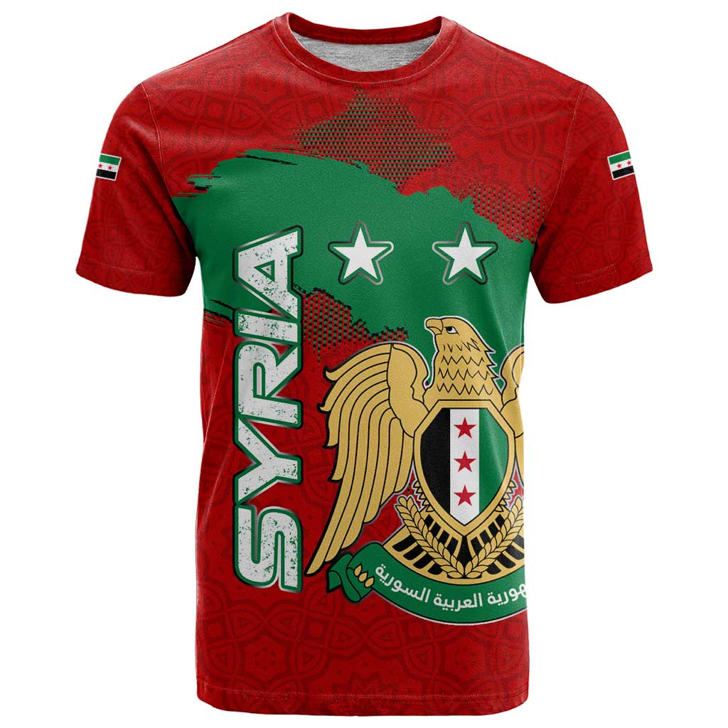 Syria National Emblem T-Shirt with Map and Flag Pattern Graphic Tee