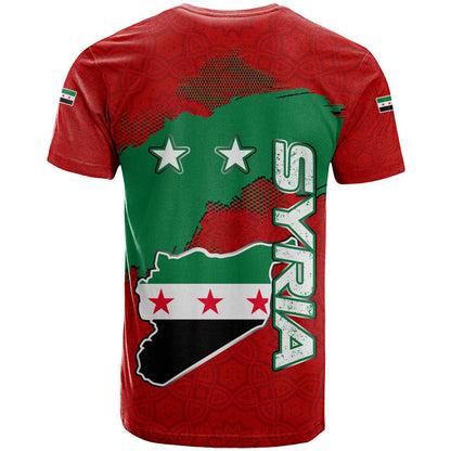 Syria National Emblem T-Shirt with Map and Flag Pattern Graphic Tee
