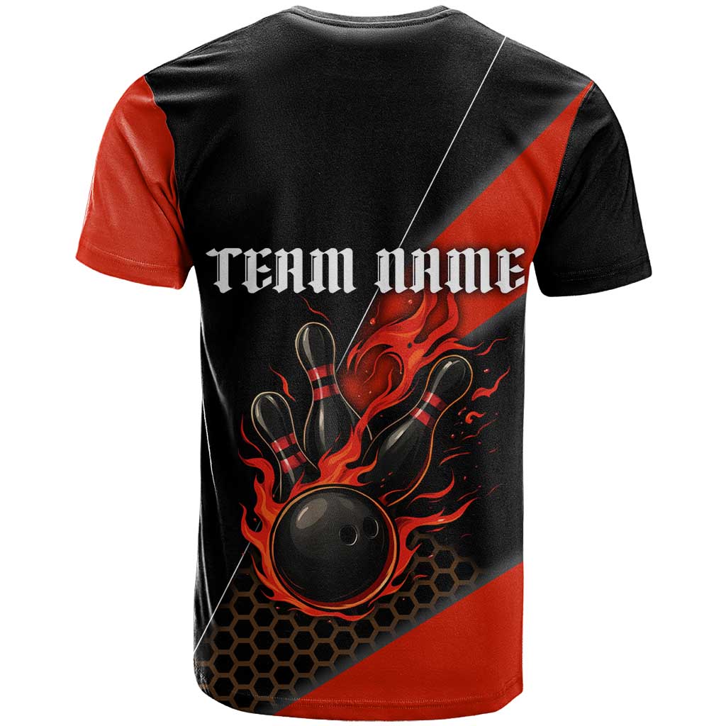 Personalized Bowling Tournament T-Shirt Ball Strike Black And Red Custom Bowling Team Graphic Tee