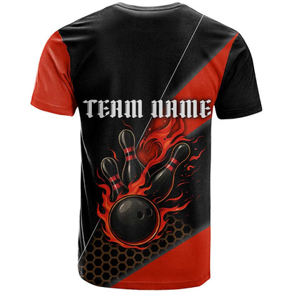 Personalized Bowling Tournament T-Shirt Ball Strike Black And Red Custom Bowling Team Graphic Tee