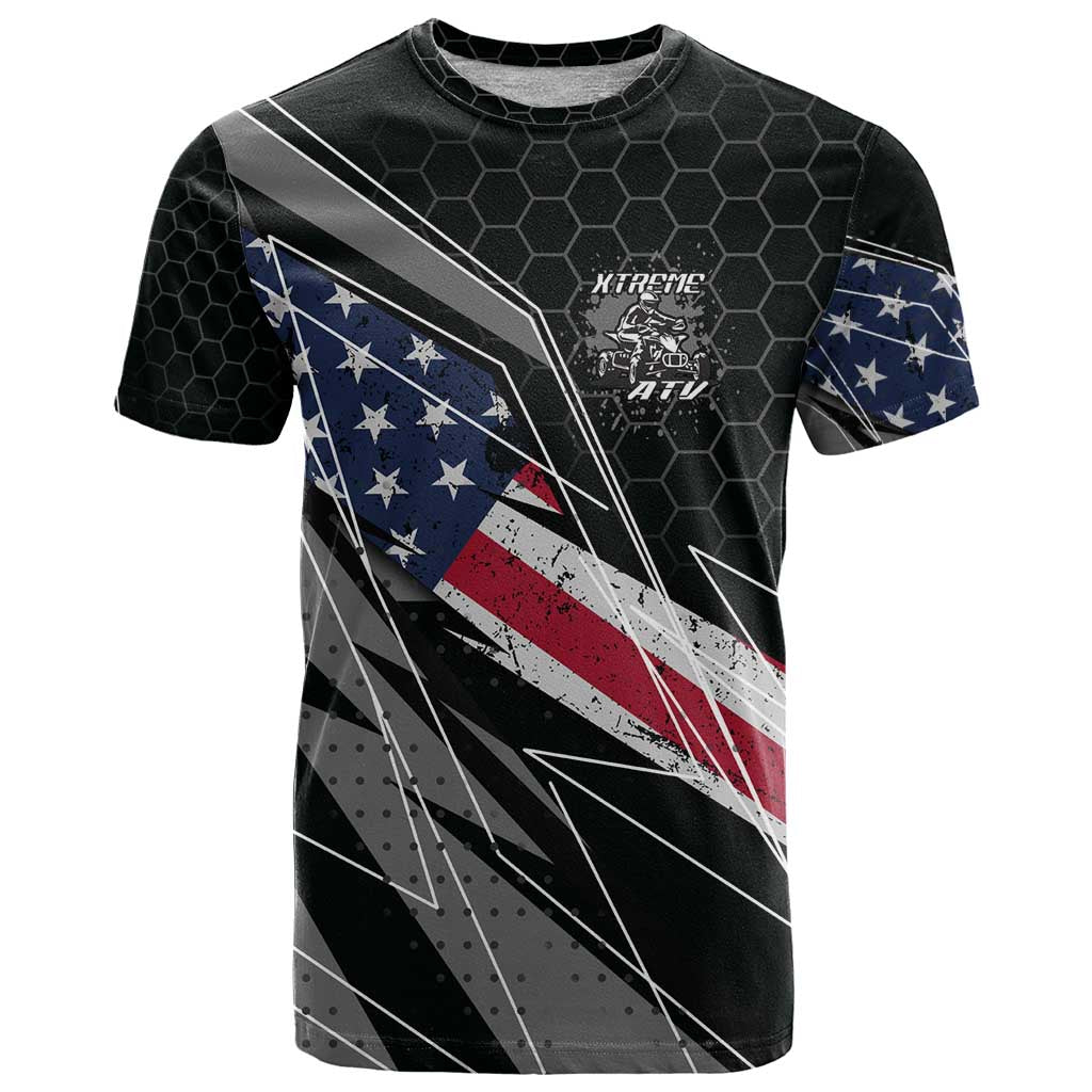 Custom Bike Shirt Racing Motocross T-Shirt American Flag and Black Hexagon Lightning Graphic Design Graphic Tee
