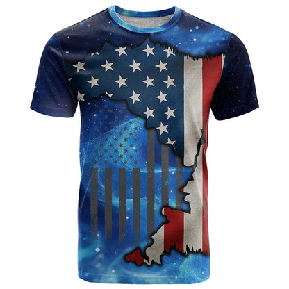 Custom American Flag Universe Patriotic T-Shirt Blue Galaxy Sky Graphic Design Graphic Tee