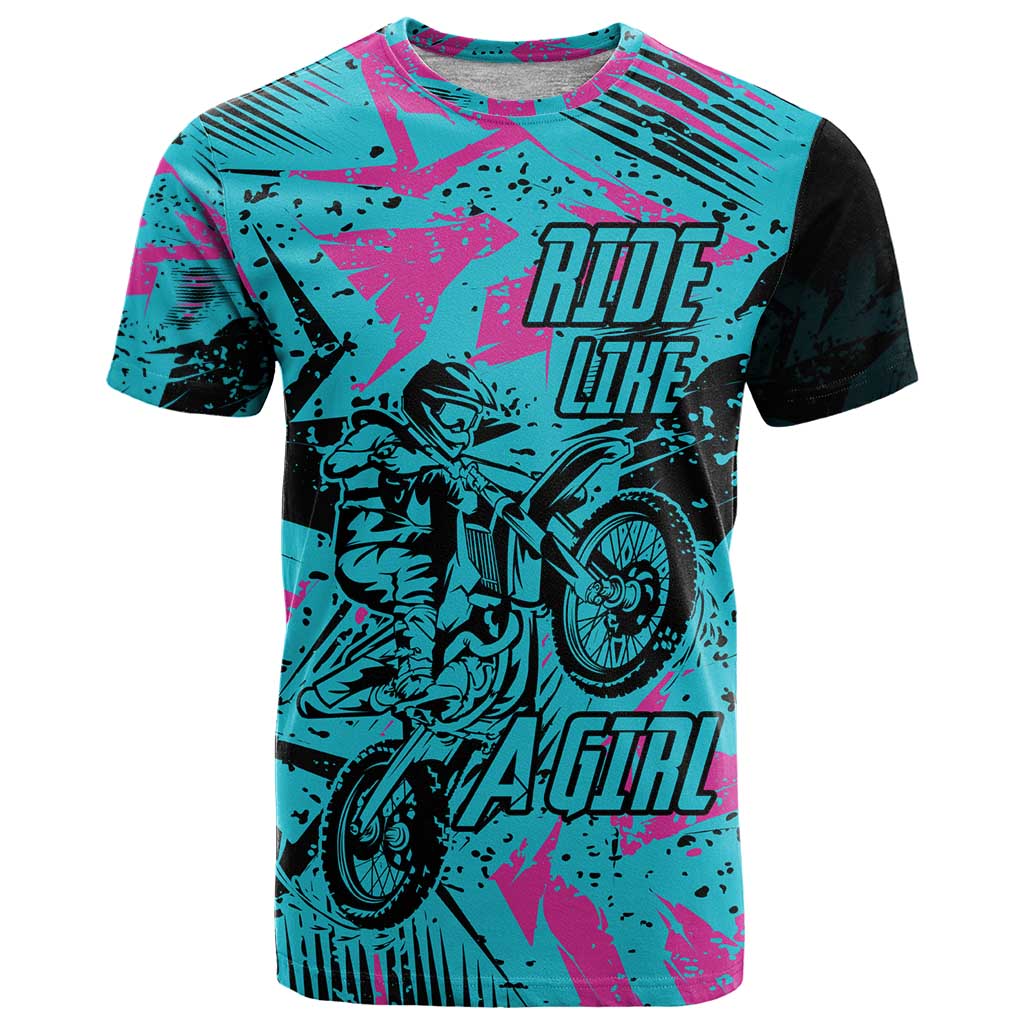 Personalized Ride Like a Girl T-Shirt Motocross Graphic and Turquoise Pink Graffiti Design Graphic Tee