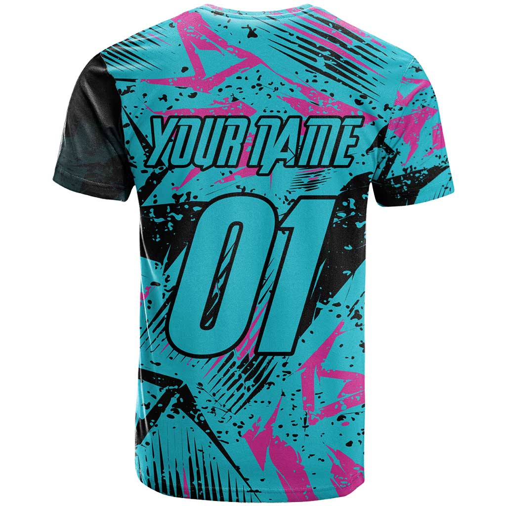 Personalized Ride Like a Girl T-Shirt Motocross Graphic and Turquoise Pink Graffiti Design Graphic Tee
