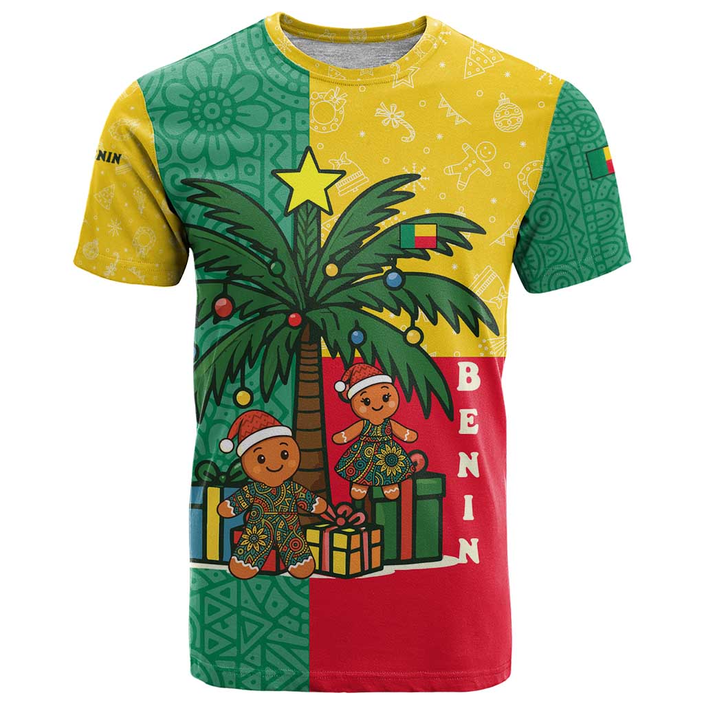 Benin Christmas T-Shirt with Palm Tree Dolls and Red Yellow Green Festive Graphic Tee