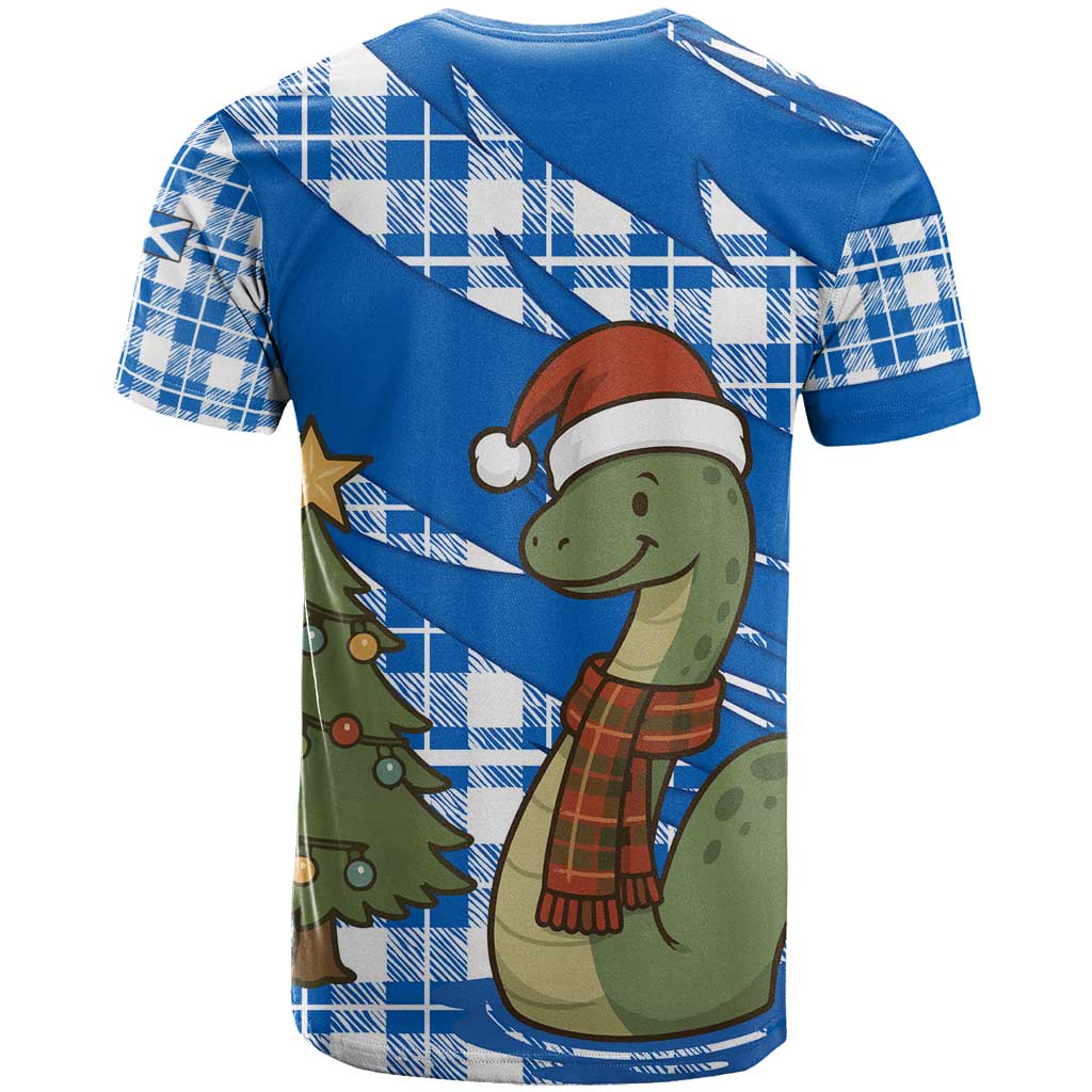 Scotland Christmas T-Shirt with Nessie Santa Hat and Blue Tartan Tree Graphic Tee