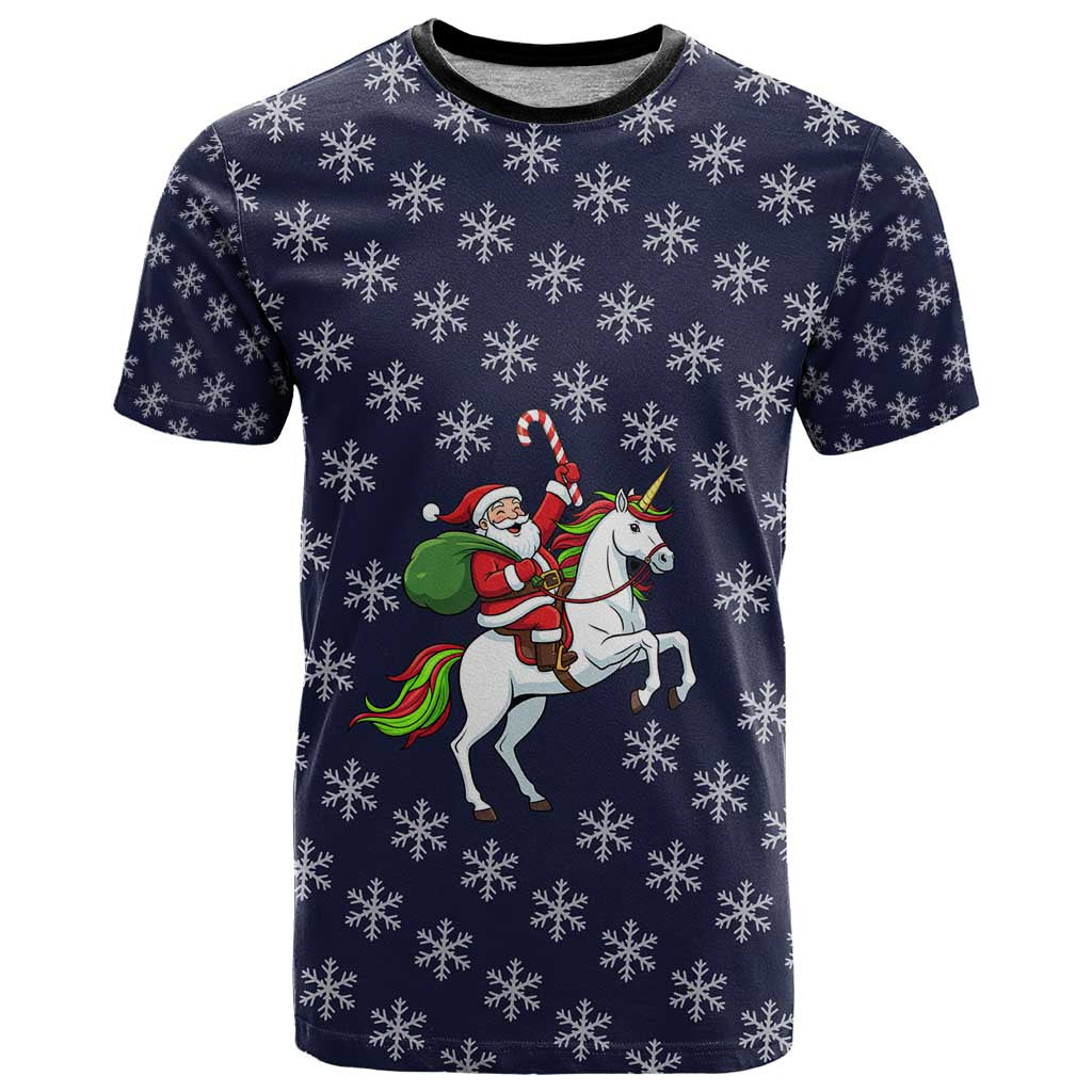 Horse And Santa Claus Christmas Christmas T-Shirt Xmas Holiday Patterns Graphic Tee