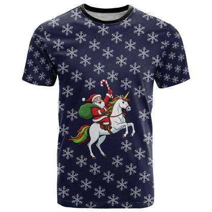 Horse And Santa Claus Christmas Christmas T-Shirt Xmas Holiday Patterns Graphic Tee