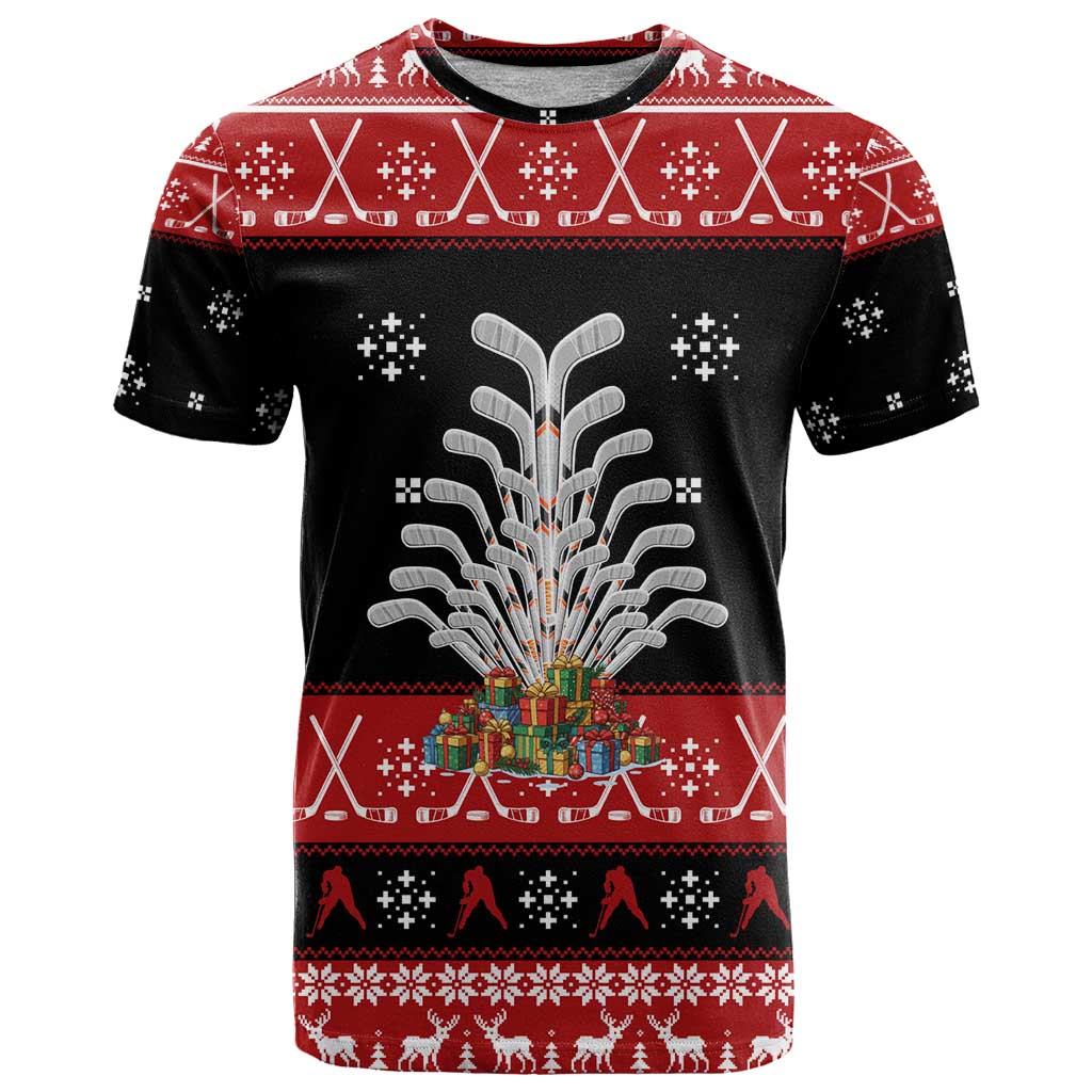 Hockey Is Back Christmas T-Shirt Xmas Holiday Patterns Graphic Tee