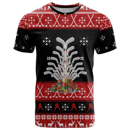 Hockey Is Back Christmas T-Shirt Xmas Holiday Patterns Graphic Tee