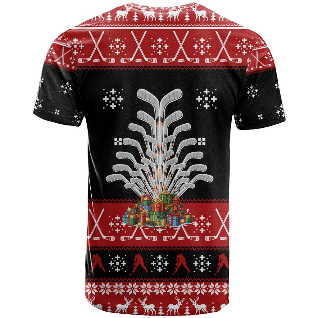 Hockey Is Back Christmas T-Shirt Xmas Holiday Patterns Graphic Tee