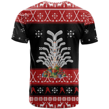Hockey Is Back Christmas T-Shirt Xmas Holiday Patterns Graphic Tee