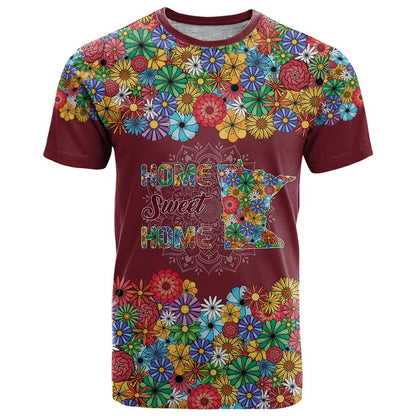 Home Sweet Home Minnesota Flower Christmas T-Shirt Xmas Holiday Patterns Graphic Tee