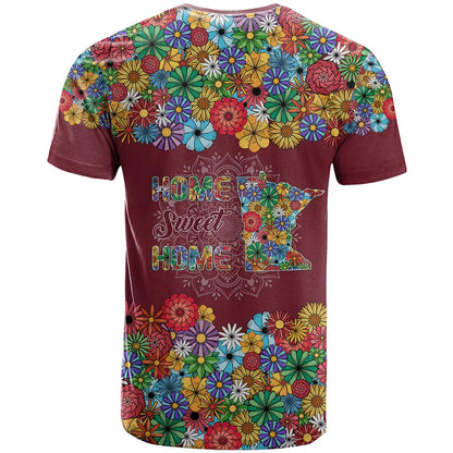 Home Sweet Home Minnesota Flower Christmas T-Shirt Xmas Holiday Patterns Graphic Tee