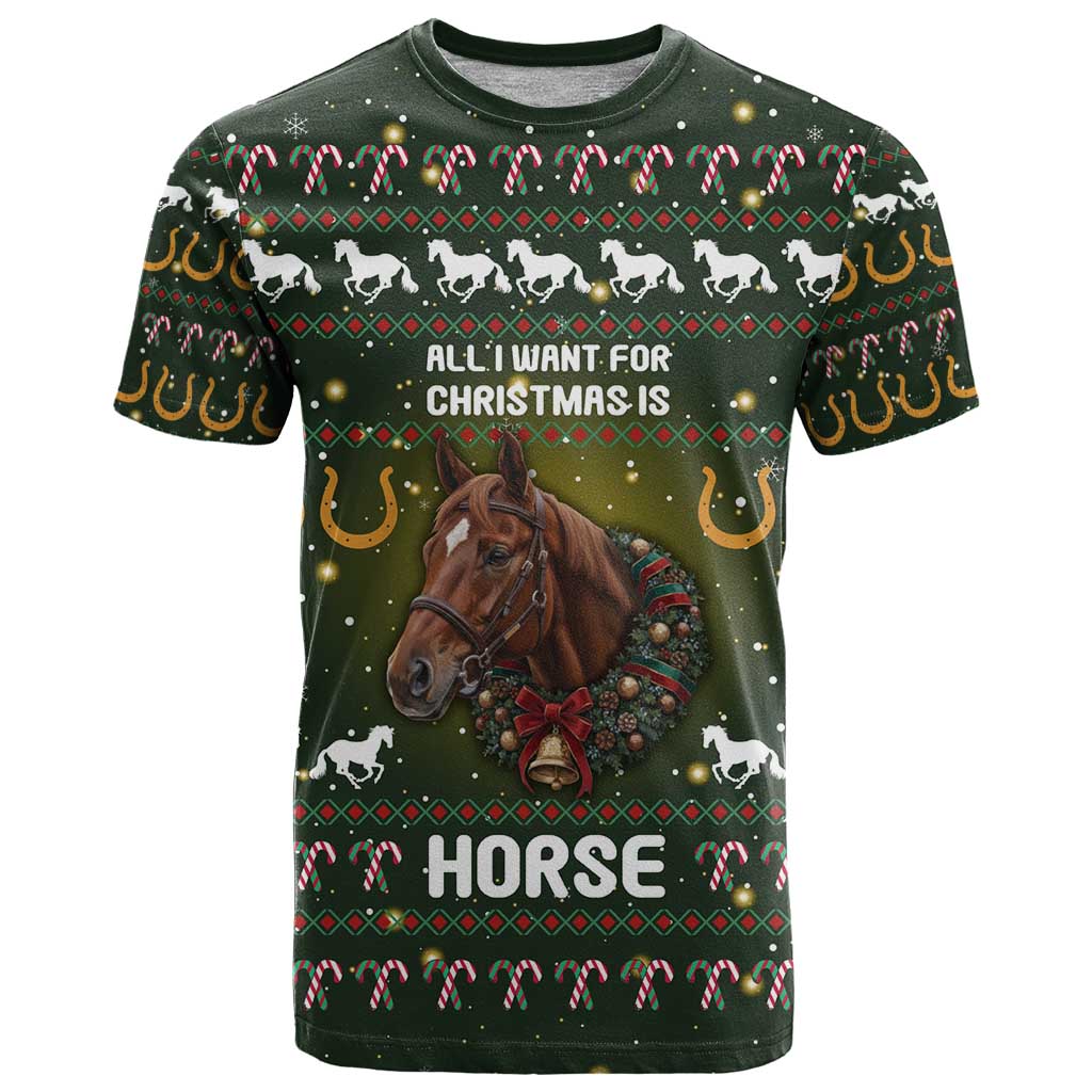 Horse All I Need For Christmas Christmas T-Shirt Xmas Holiday Patterns Graphic Tee