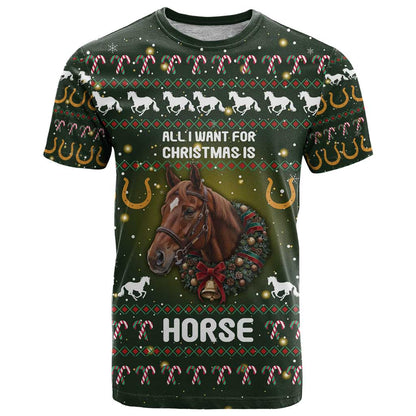 Horse All I Need For Christmas Christmas T-Shirt Xmas Holiday Patterns Graphic Tee
