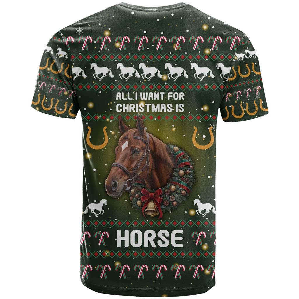 Horse All I Need For Christmas Christmas T-Shirt Xmas Holiday Patterns Graphic Tee
