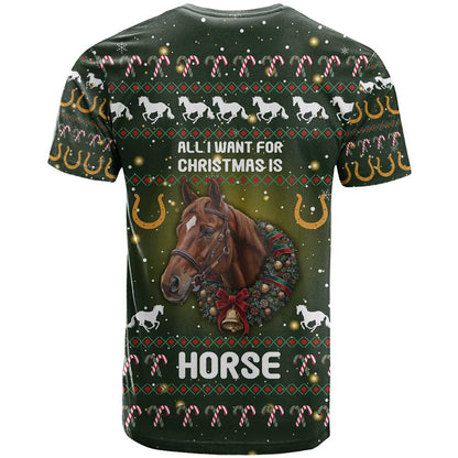 Horse All I Need For Christmas Christmas T-Shirt Xmas Holiday Patterns Graphic Tee