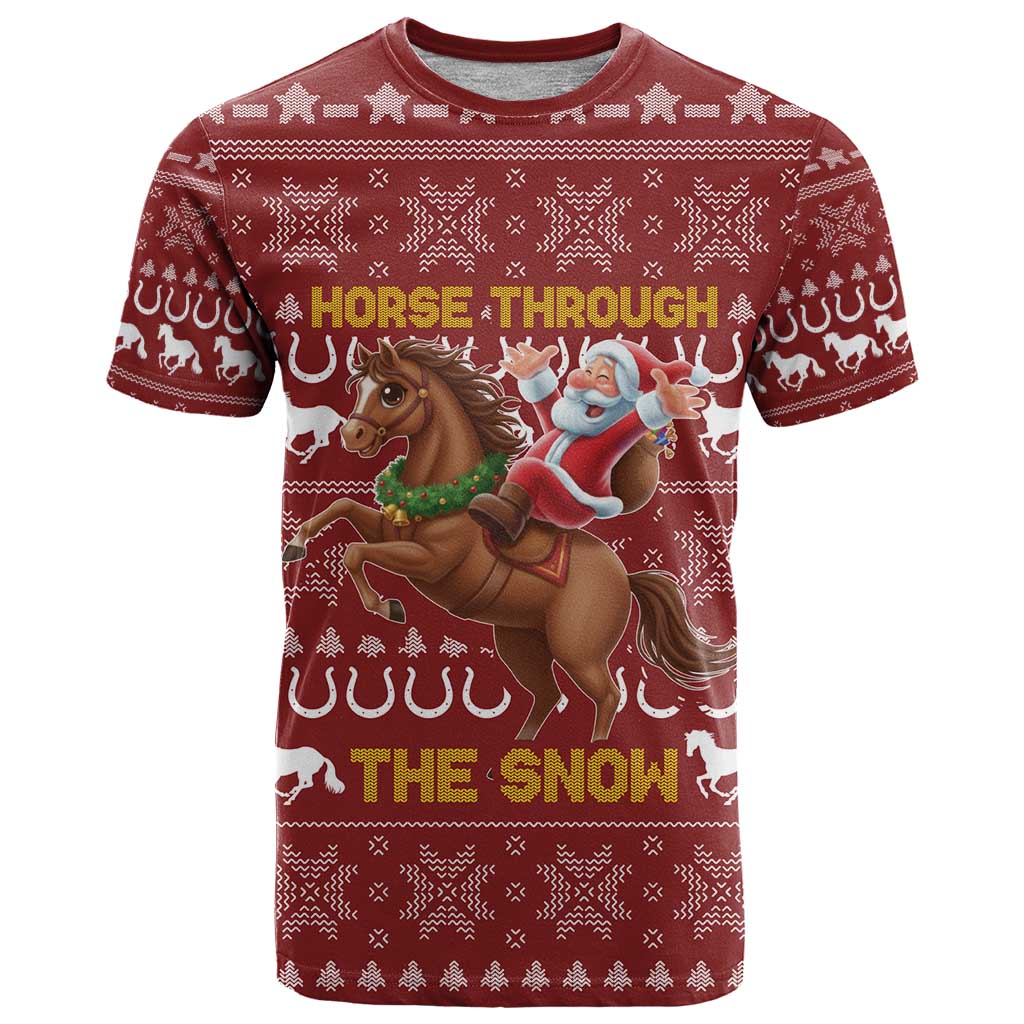 Horse Through The Snow Christmas Design T-Shirt Xmas Holiday Patterns Graphic Tee