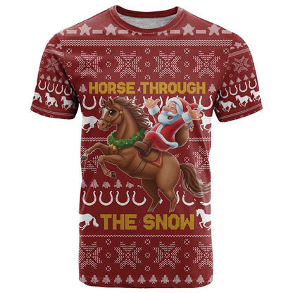 Horse Through The Snow Christmas Design T-Shirt Xmas Holiday Patterns Graphic Tee