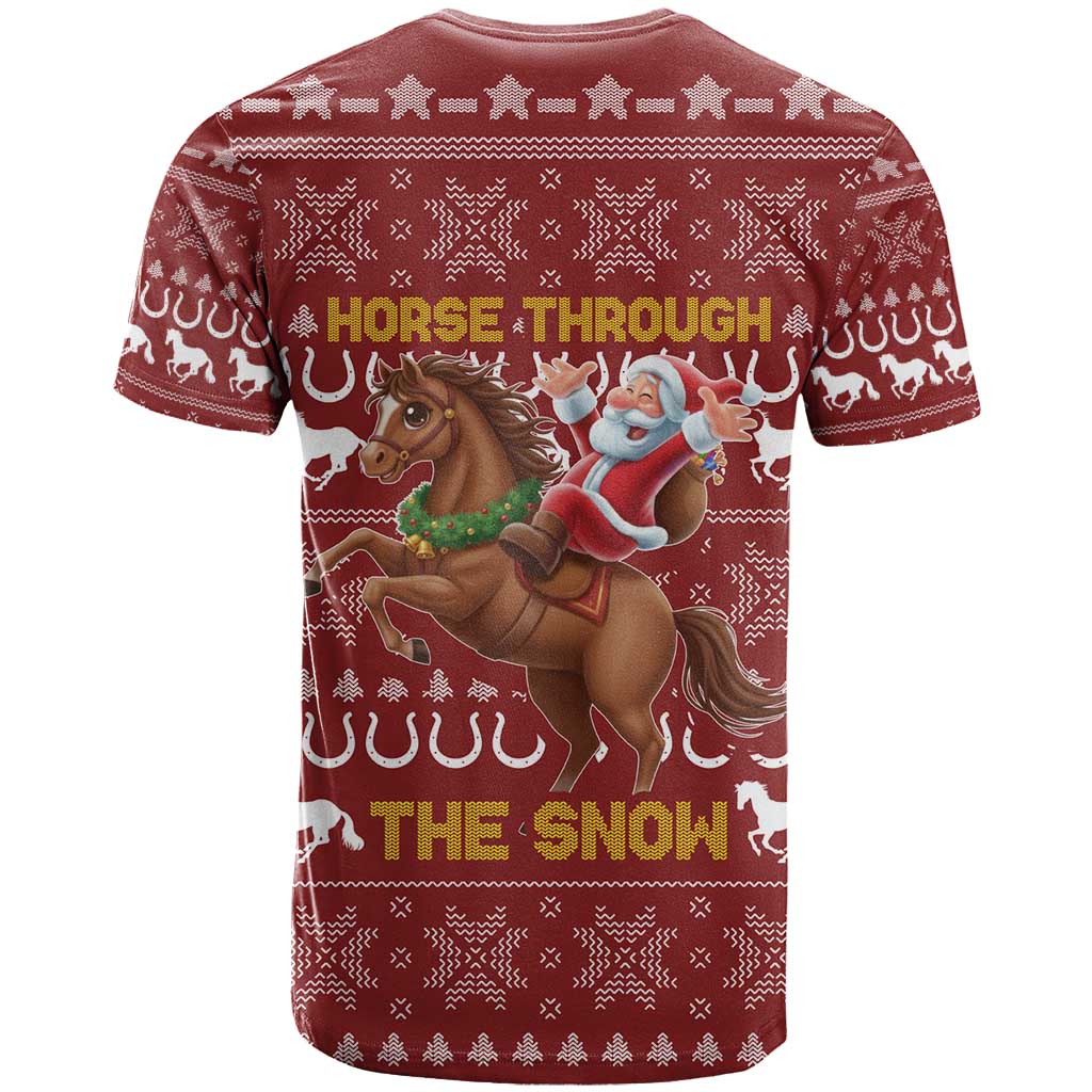Horse Through The Snow Christmas Design T-Shirt Xmas Holiday Patterns Graphic Tee