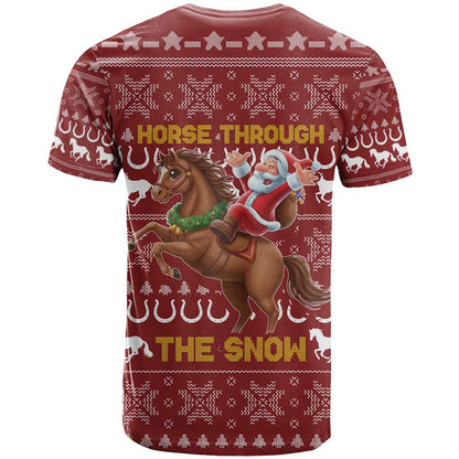 Horse Through The Snow Christmas Design T-Shirt Xmas Holiday Patterns Graphic Tee