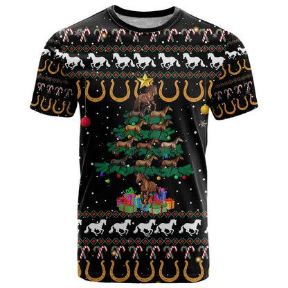 Horse Christmas Tree Christmas Design T-Shirt Xmas Holiday Patterns Graphic Tee