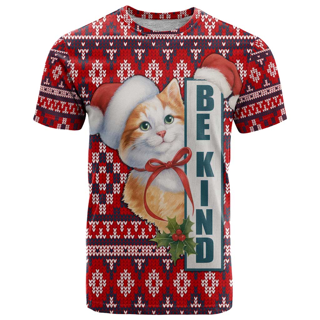 Cat Be Kind Christmas T-Shirt Xmas Holiday Patterns Graphic Tee