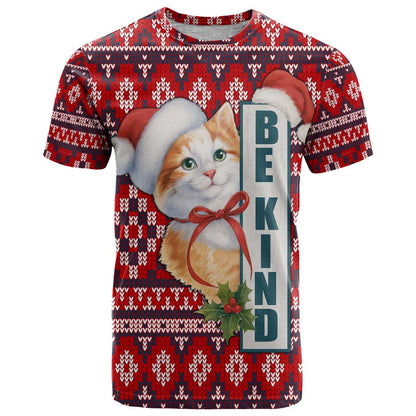 Cat Be Kind Christmas T-Shirt Xmas Holiday Patterns Graphic Tee