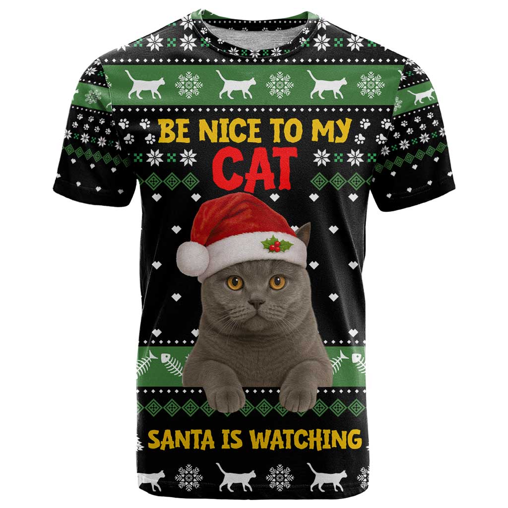 Cat Be Nice Christmas T-Shirt Xmas Holiday Patterns Graphic Tee