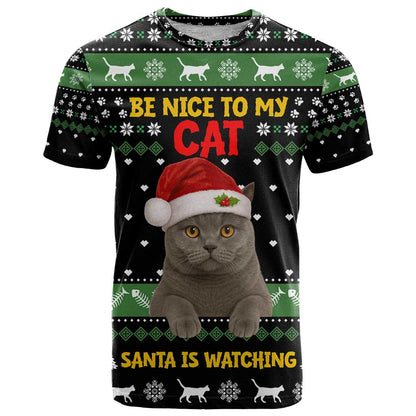 Cat Be Nice Christmas T-Shirt Xmas Holiday Patterns Graphic Tee