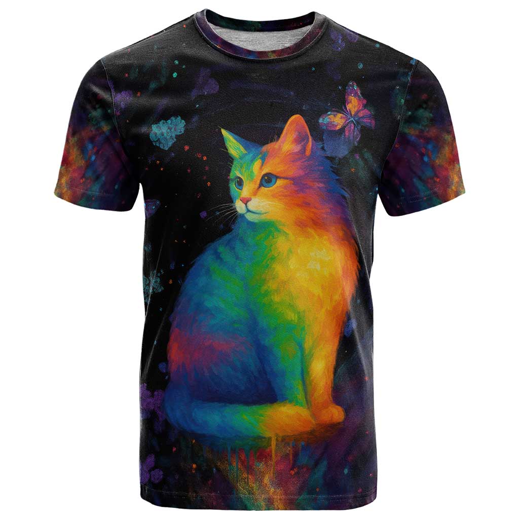 Cat Colorful Christmas T-Shirt Xmas Holiday Patterns Graphic Tee